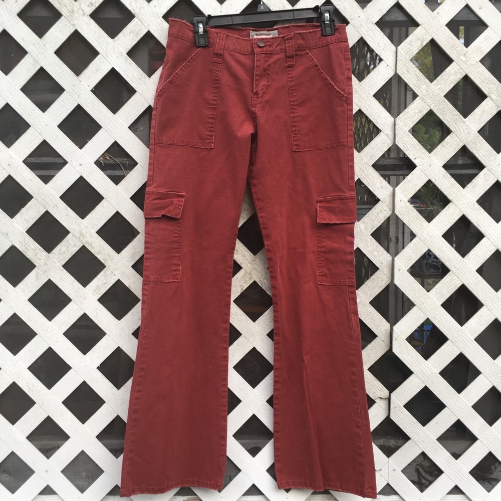 Vintage Y2K 00s Bongo G.I. Jean Burgundy Mid Rise Cargo Flare Pants